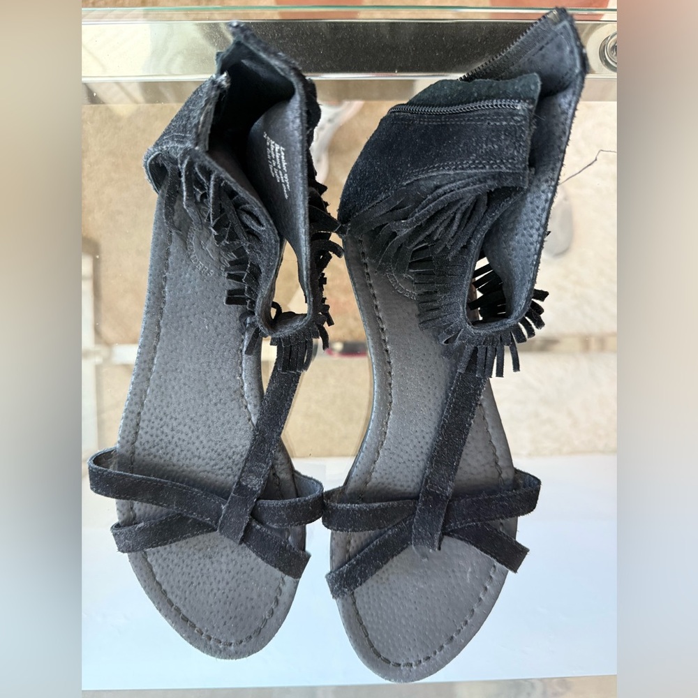Seychelles Black Ankle Fringe Sandals